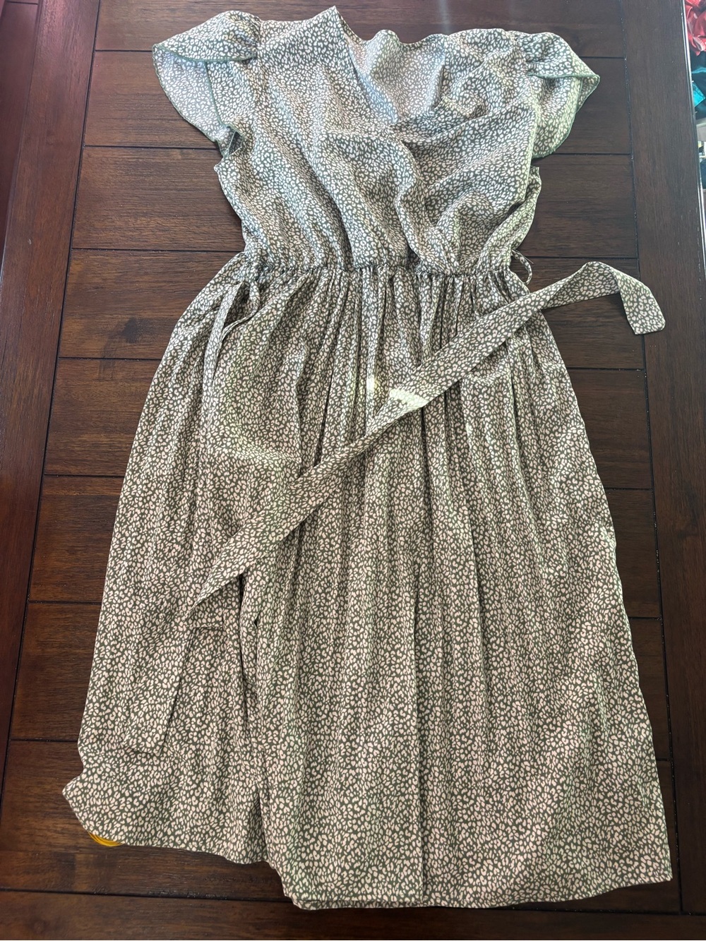 Green Floral Print Belted Dress